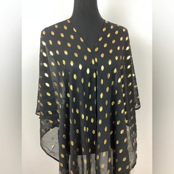 NWT Never Fully Dressed Black Multi Way flowy Dress/cover Gold dots on sheer - Picture 10 of 13